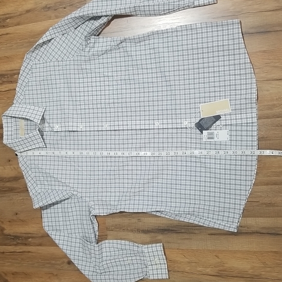 MICHAEL MICHAEL KORS White Gray Plaid Oeko-Tex Button Down Shirt in Shadow - Picture 12 of 14
